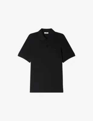 SANDRO Branded Cotton-Piqué Polo Shirt - BLACK