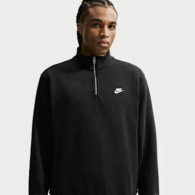 Nike Sportswear Club Men's 1/2-Zip Fleece Top - Black/Black/White in Black/Black/White – Nike men's and unisex