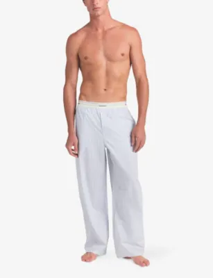 SKIMS Logo Band Cotton Poplin Sleep Trousers in Platinum Double Stripe, additional product view 2
