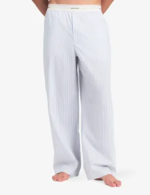 SKIMS Logo Band Cotton Poplin Sleep Trousers in Platinum Double Stripe, additional product view 3