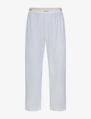 SKIMS Logo Band Cotton Poplin Sleep Trousers in Platinum Double Stripe – Mens | Nightwear & loungewear | Bottoms