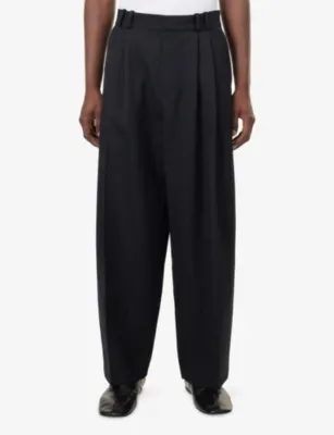STUDIO NICHOLSON Double-Pleat Volume Wool-Blend Trousers in BLACK, additional product view 3