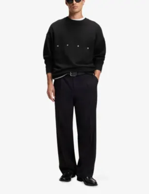 HUGO Brand-Embroidered Oversized-Fit Cotton Sweatshirt detail 2