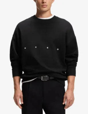 HUGO Brand-Embroidered Oversized-Fit Cotton Sweatshirt detail 3