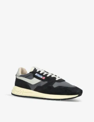 AUTRY Reelwind brand-embroidered leather and nylon low-top trainers - EUR 43 / 9 UK MEN in BLACK, additional product view 3