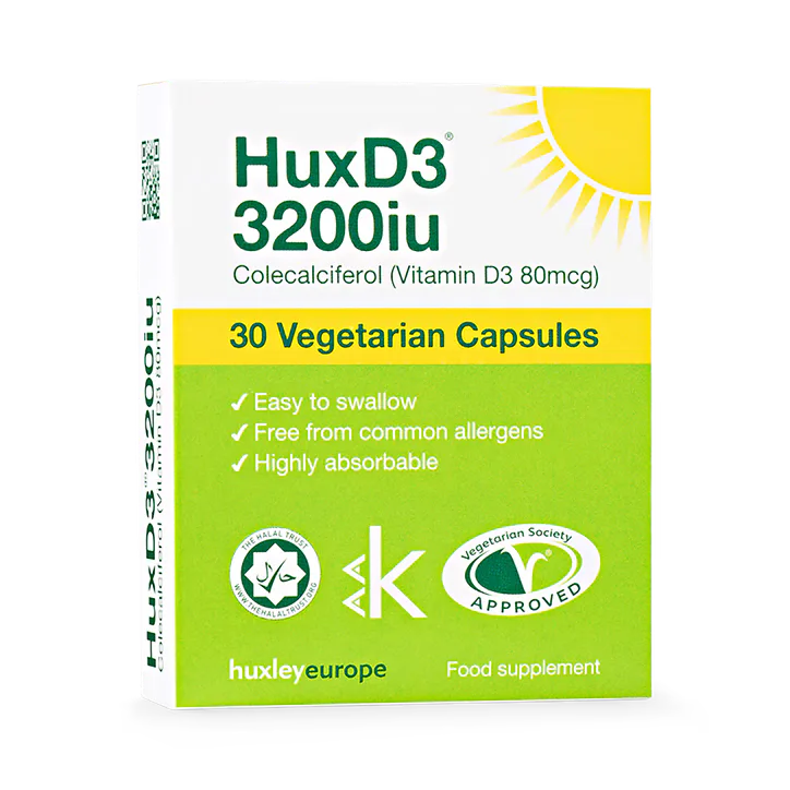 Huxley Europe HuxD3 3200iu Vitamin D3 30 veg caps, additional product view 2