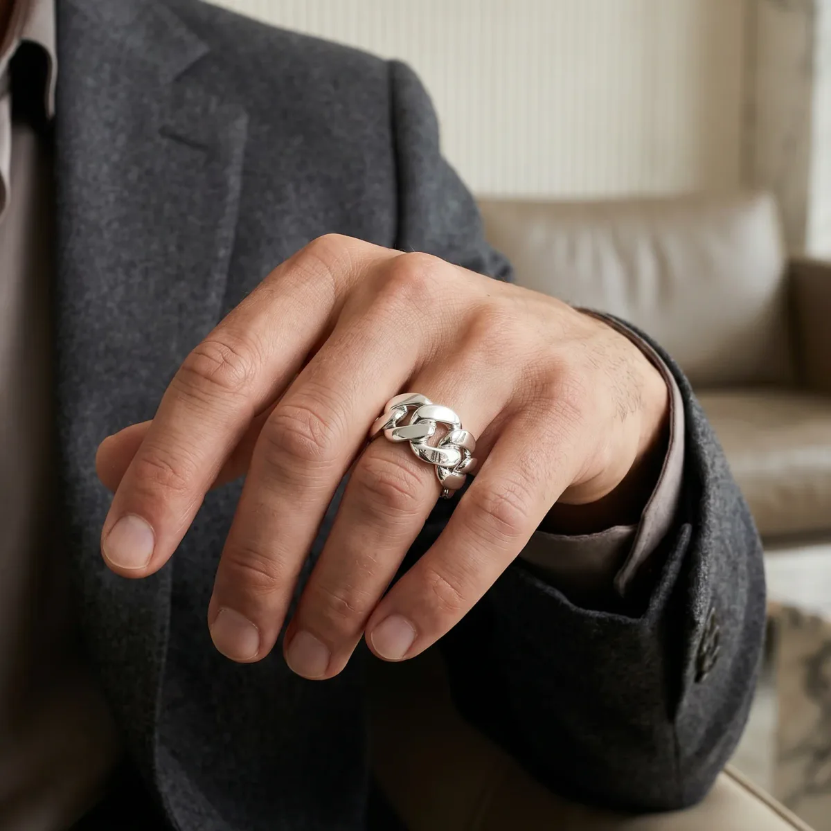 MARYAM - For Him SILVER .925 Silver 14-15 mm Miami Cuban Link Ring 67414 in 10 – Ring