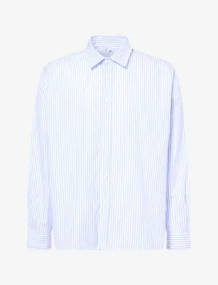 TOTEME Casual Stripe Cotton Shirt in WHITE BLUE – Mens | Shirts | Casual Shirts | Long-sleeved