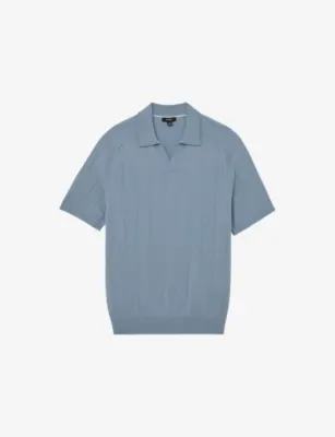 REISS Chelmsford Open-Collar Merino-Wool Jumper - Armour Blue
