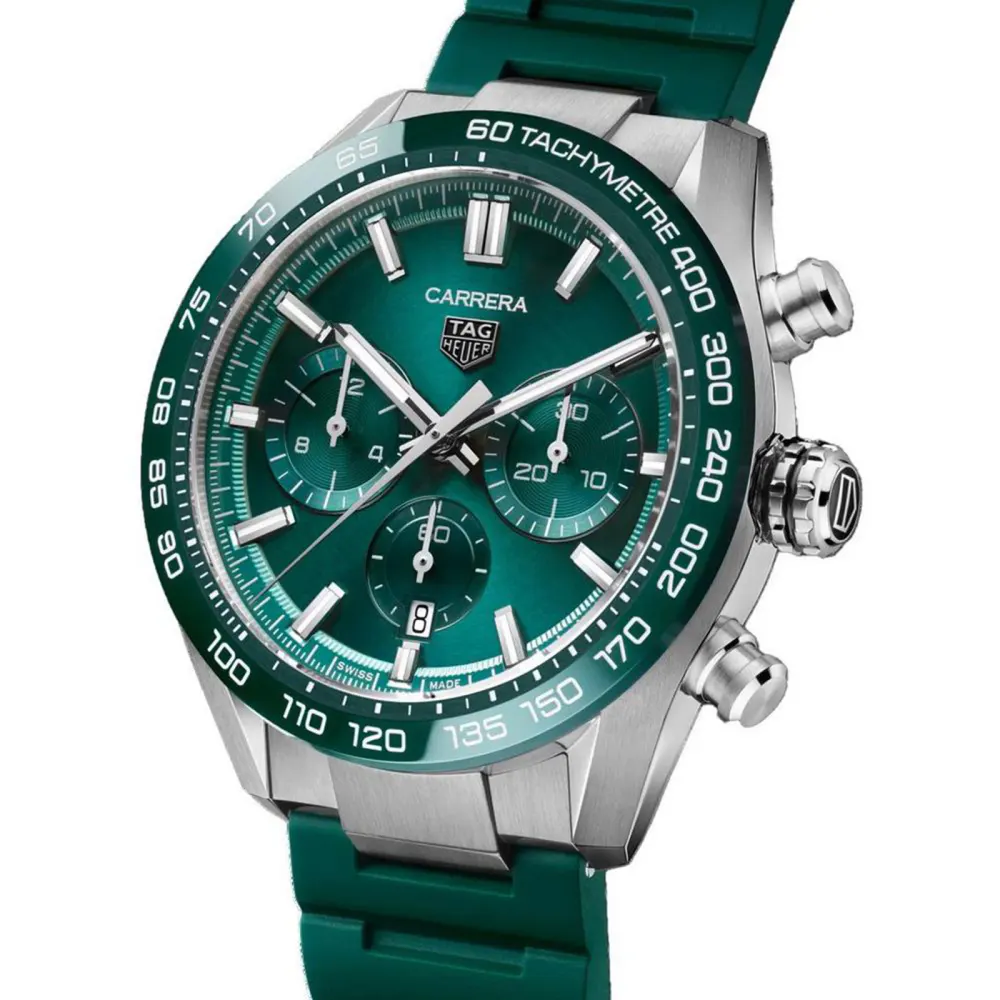 TAG Heuer Carrera Chronograph 44mm Mens Watch Green Rubber in Green, additional product view 2