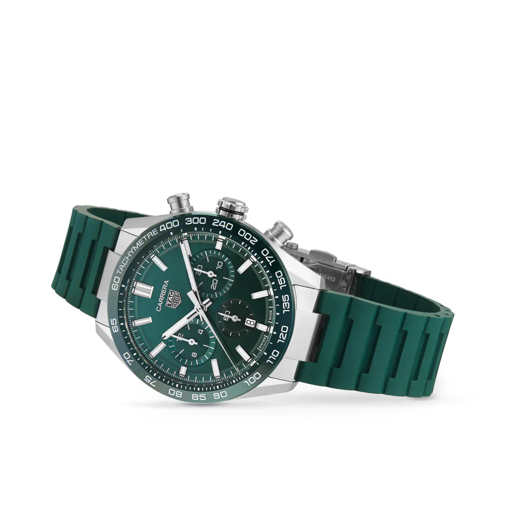 TAG Heuer Carrera Chronograph 44mm Mens Watch Green Rubber in Green, additional product view 3