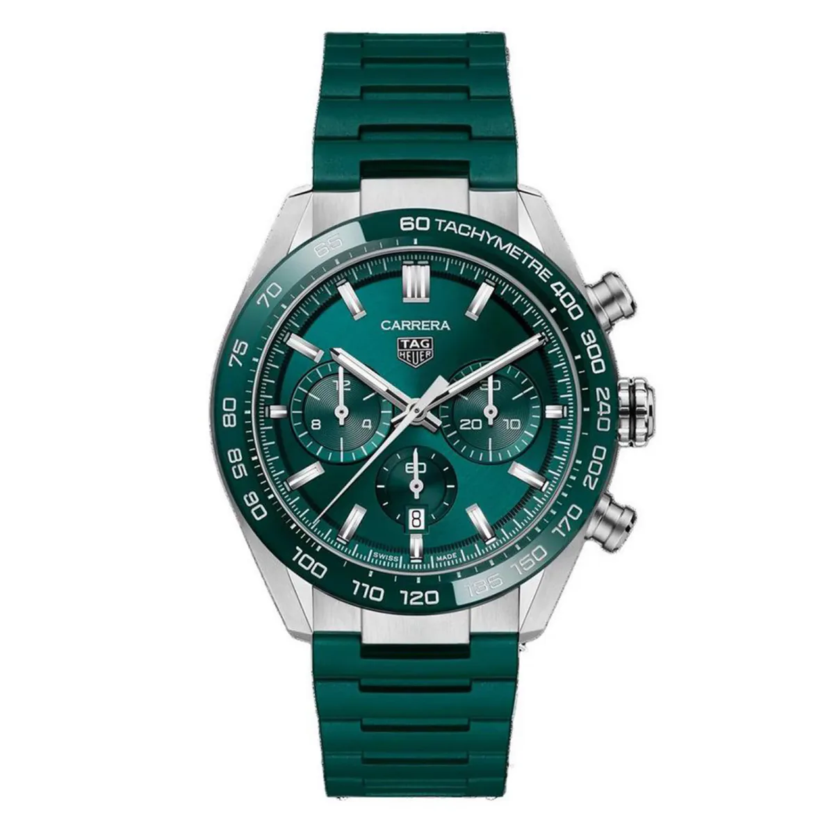 TAG Heuer Carrera Chronograph 44mm Mens Watch Green Rubber