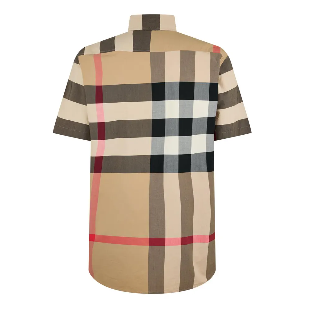 Burberry Men's Check Cotton Somerton Short Sleeved Shirt detail 2