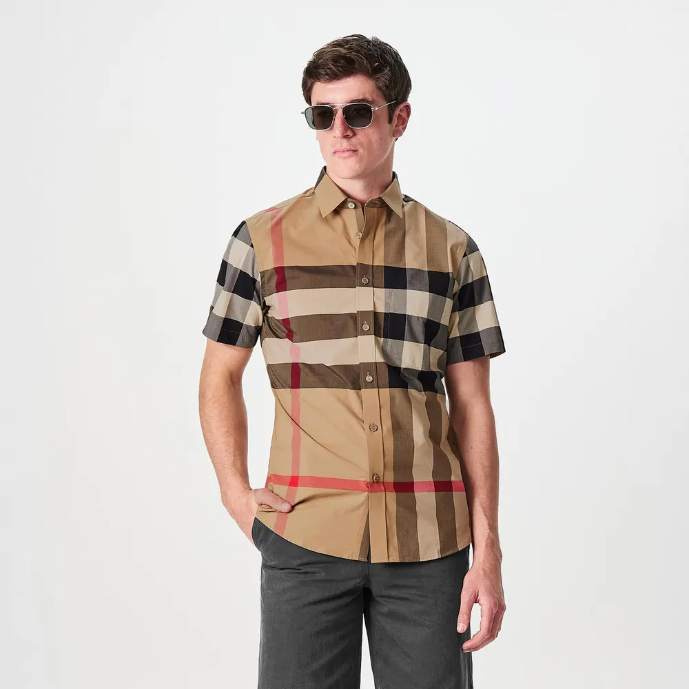 Burberry Men's Check Cotton Somerton Short Sleeved Shirt detail 3