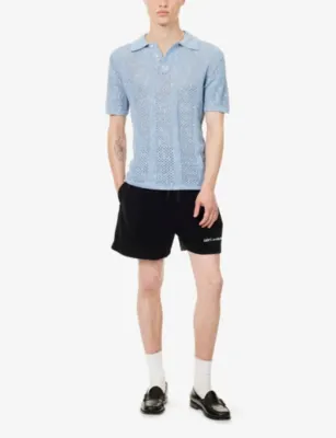 LES DEUX Striped Lace Knitted Cotton-Blend Polo Top detail 2