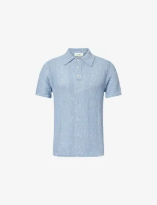 LES DEUX Striped Lace Knitted Cotton-Blend Polo Top