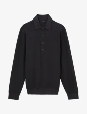 REISS Admiral Ribbed Half-Button Woven Polo Shirt - DARK GREEN