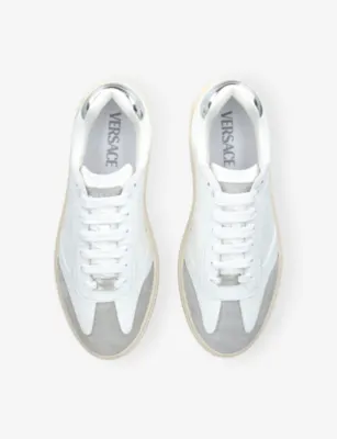 VERSACE Logo-Plaque Leather Trainers - EUR 40 / 6 UK MEN in WHITE/OTH, additional product view 2