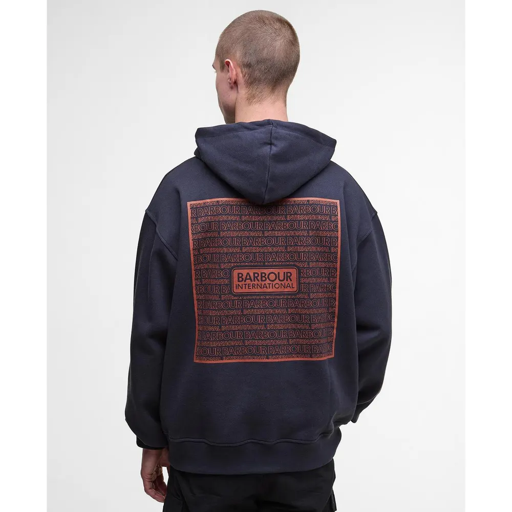 Barbour International Lever Graphic Hoodie in Dark Navy, additional product view 3