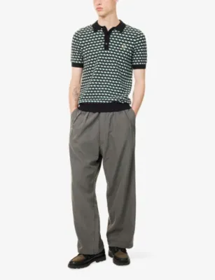 FRED PERRY Geometric-Knit Short-Sleeve Knitted Polo Shirt in Light Ice, additional product view 2