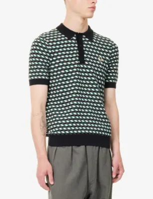 FRED PERRY Geometric-Knit Short-Sleeve Knitted Polo Shirt in Light Ice, additional product view 3