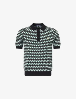 FRED PERRY Geometric-Knit Short-Sleeve Knitted Polo Shirt in Light Ice – Mens | Shirts | Casual Shirts | Long-sleeved