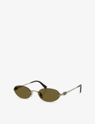 MIU MIU A54S Oval-Frame Metal Sunglasses in GOLD, additional product view 2
