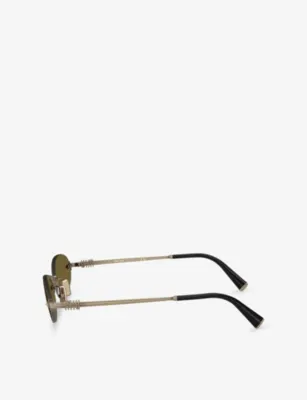 MIU MIU A54S Oval-Frame Metal Sunglasses in GOLD, additional product view 3