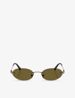 MIU MIU A54S Oval-Frame Metal Sunglasses