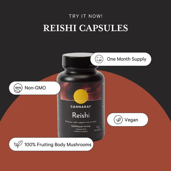 Cannaray Reishi Capsules 10,000mg 60 Capsules, additional product view 3