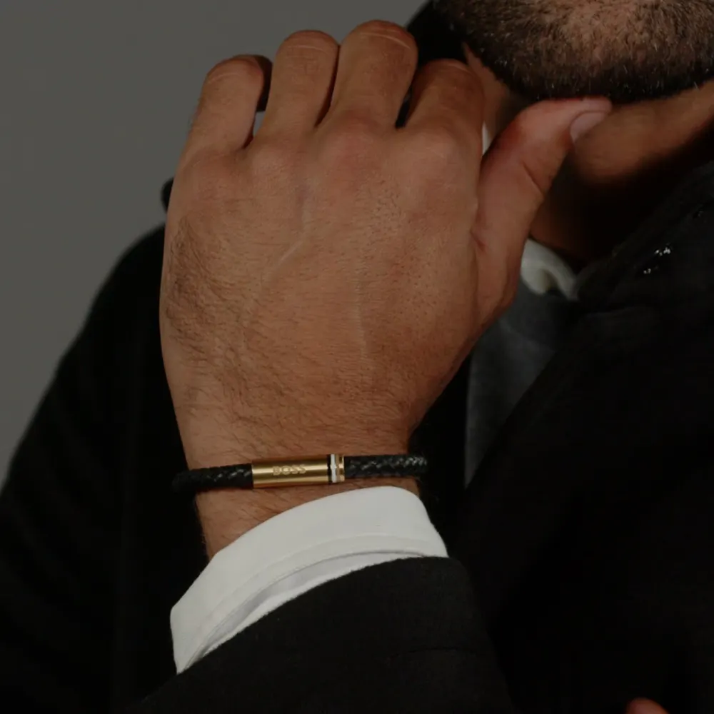 BOSS Gents BOSS Black Braided Leather Bracelet detail 2