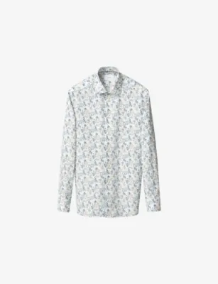 ETON Floral-Print Contemporary-Fit Cotton-Twill Shirt - 15.75