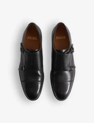 REISS Amalfi double-monk strap leather shoes - DARK BROWN - EUR 45 / 11 UK MEN in BLACK, additional product view 3