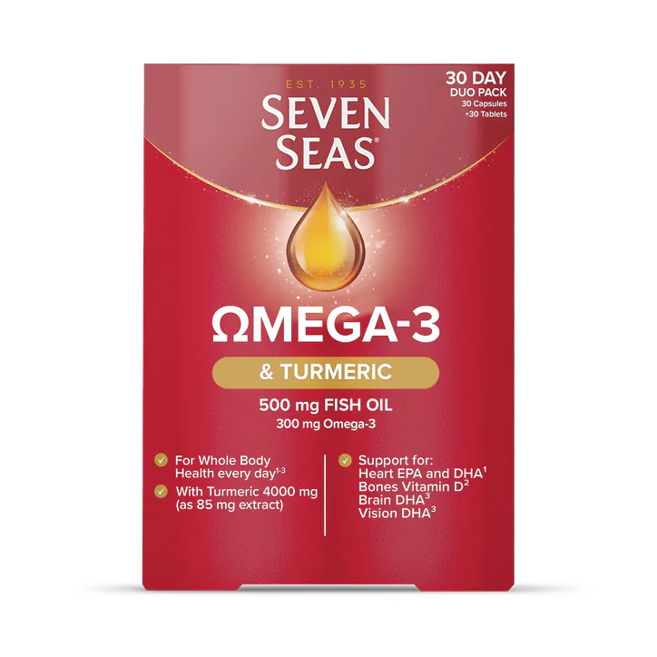 Seven Seas Omega-3 Fish Oil & Vitamin D Plus Turmeric 30 Tablets & 30 Capsules (1 Month Supply) – Vitamins & Supplements > Supplements > Omega & Fish Oils > Fish Oil