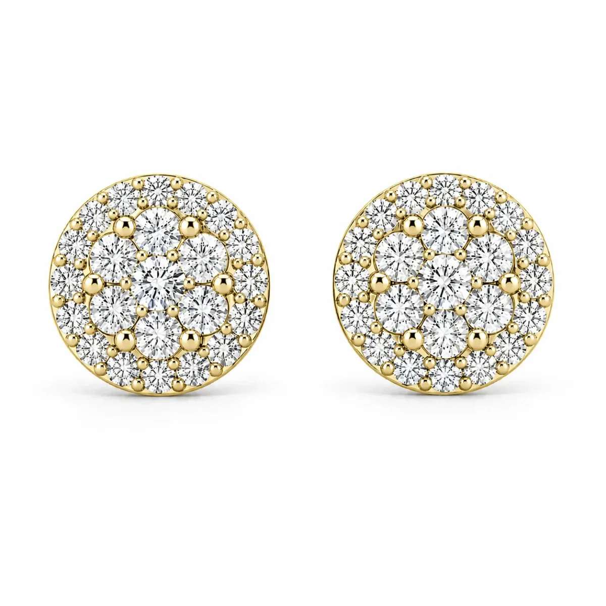 For Him Halo Flower Diamond Studs in 3.00ctw / Yellow Gold / Natural Diamond – Earring
