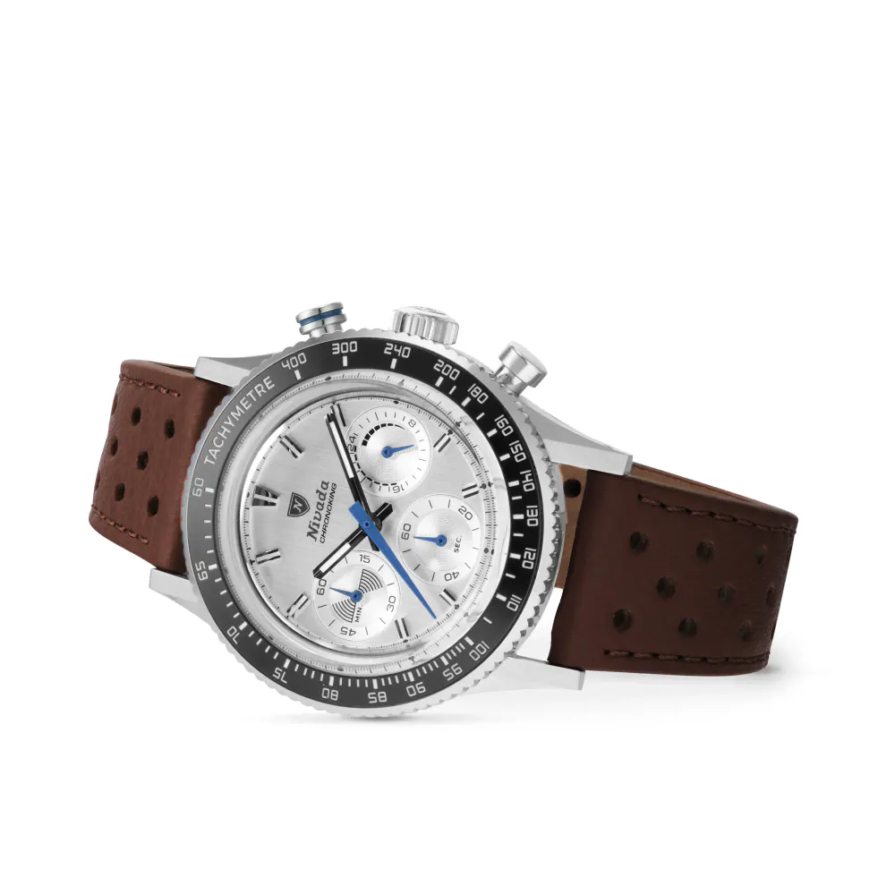 Nivada Grenchen Chronoking Mecaquartz Racing 38mm Mens Watch Silver in Silver, additional product view 2