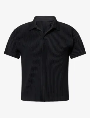 HOMME PLISSE ISSEY MIYAKE Basics Pleated Knitted Polo Top in 15-black – Mens | Tops & t-shirts | Polo shirts | Short sleeve