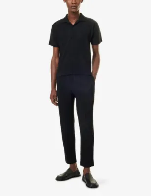 HOMME PLISSE ISSEY MIYAKE Basics Pleated Knitted Polo Top in 15-black, additional product view 2