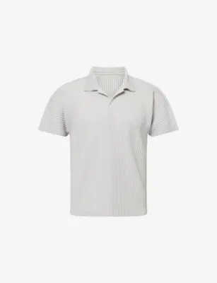 HOMME PLISSE ISSEY MIYAKE Basics Pleated Knitted Polo Top in LT.GRAY – Mens | Tops & t-shirts | Polo shirts | Short sleeve