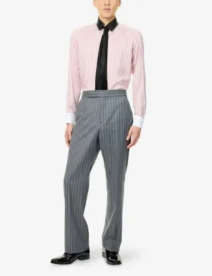 TOM FORD Leather Collar Oxford Striped Silk Shirt - 15.75 detail 2