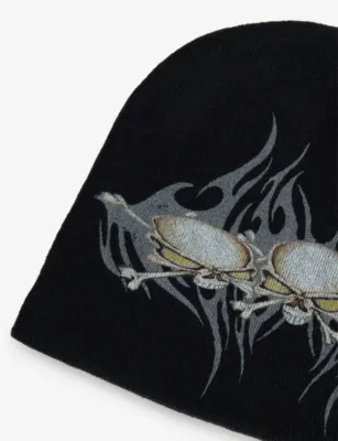 HELLSTAR Tribal Skullz 2 Cotton Beanie in BLACK, additional product view 2