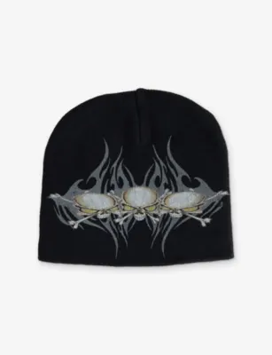 HELLSTAR Tribal Skullz 2 Cotton Beanie in BLACK – Mens | Hats | Beanies