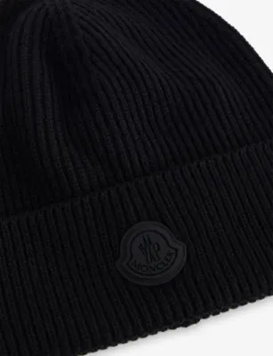 MONCLER Contrast Badge Wool Beanie in BLACK, additional product view 2