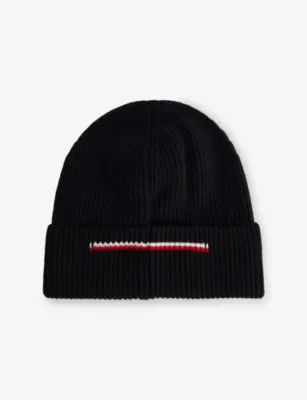 MONCLER Contrast Badge Wool Beanie in BLACK, additional product view 3