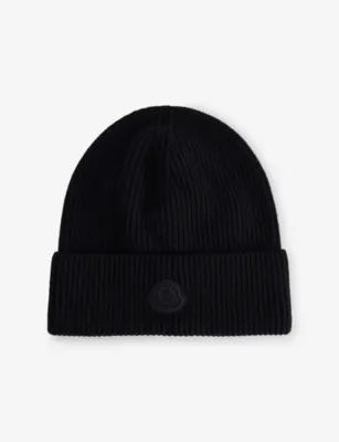 MONCLER Contrast Badge Wool Beanie in BLACK – Mens | Hats | Beanies