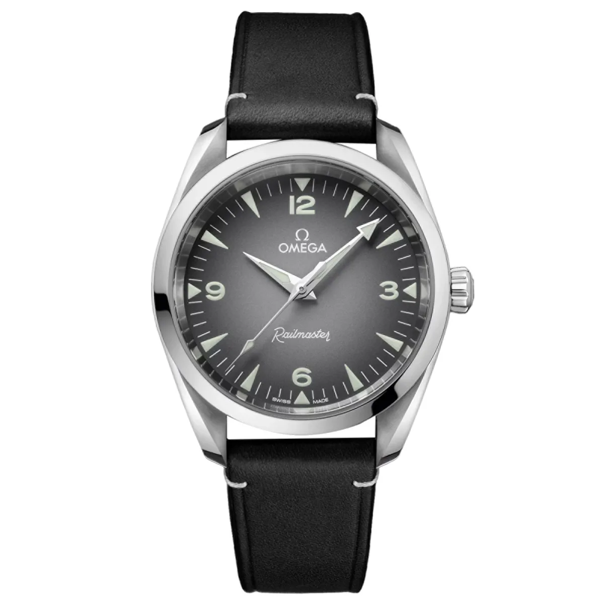 Omega Seamaster Railmaster 38mm Mens Watch Grey Leather