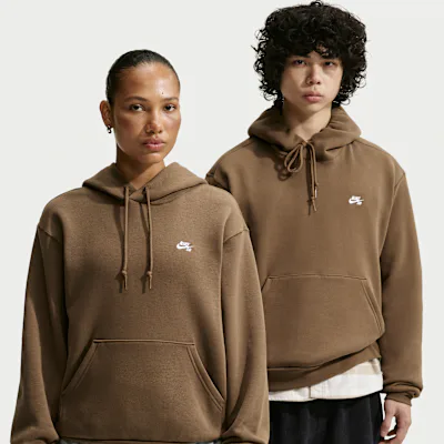 Nike SB Fleece Pullover Skate Hoodie - Mosswood Brown/White