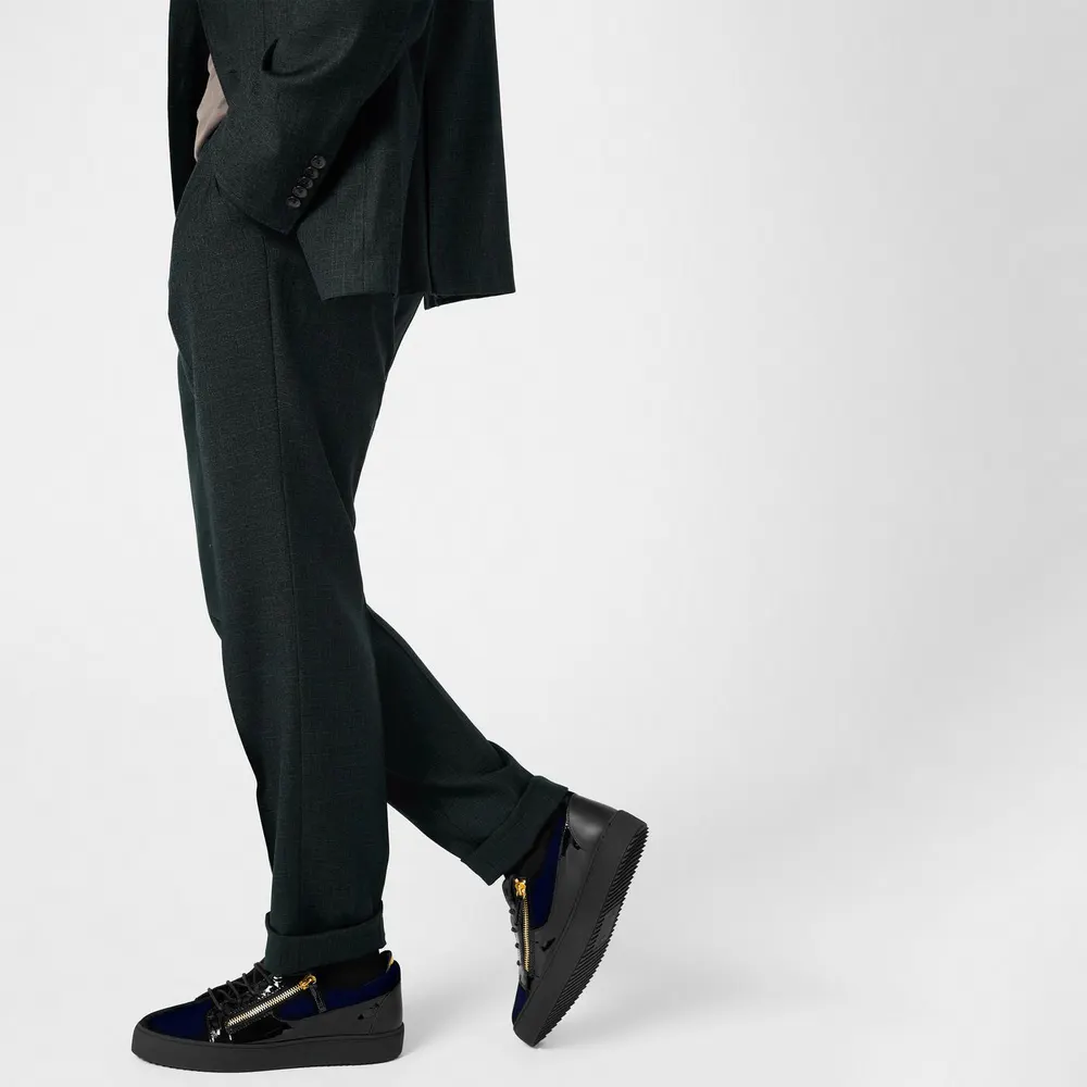 Giuseppe Zanotti May Velvet Panel Low Top Trainers in Navy, additional product view 2