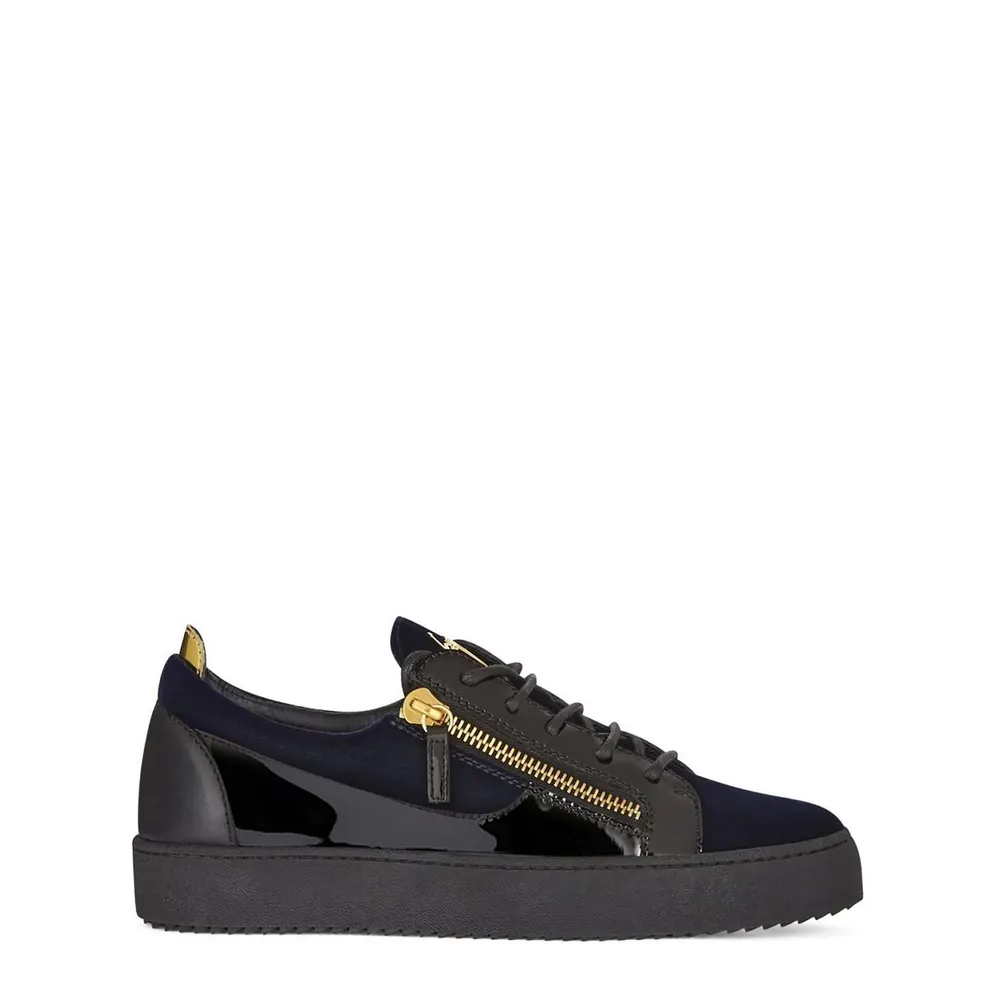 Giuseppe Zanotti May Velvet Panel Low Top Trainers in Navy – Footwear