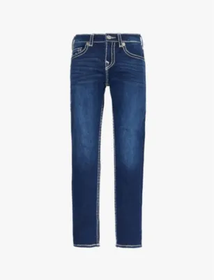 TRUE RELIGION Rocco exposed-stitching straight-leg regular-fit stretch-denim jeans